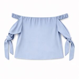 Topshop Off-Shoulder Tie-Sleeve Top in Light Blue